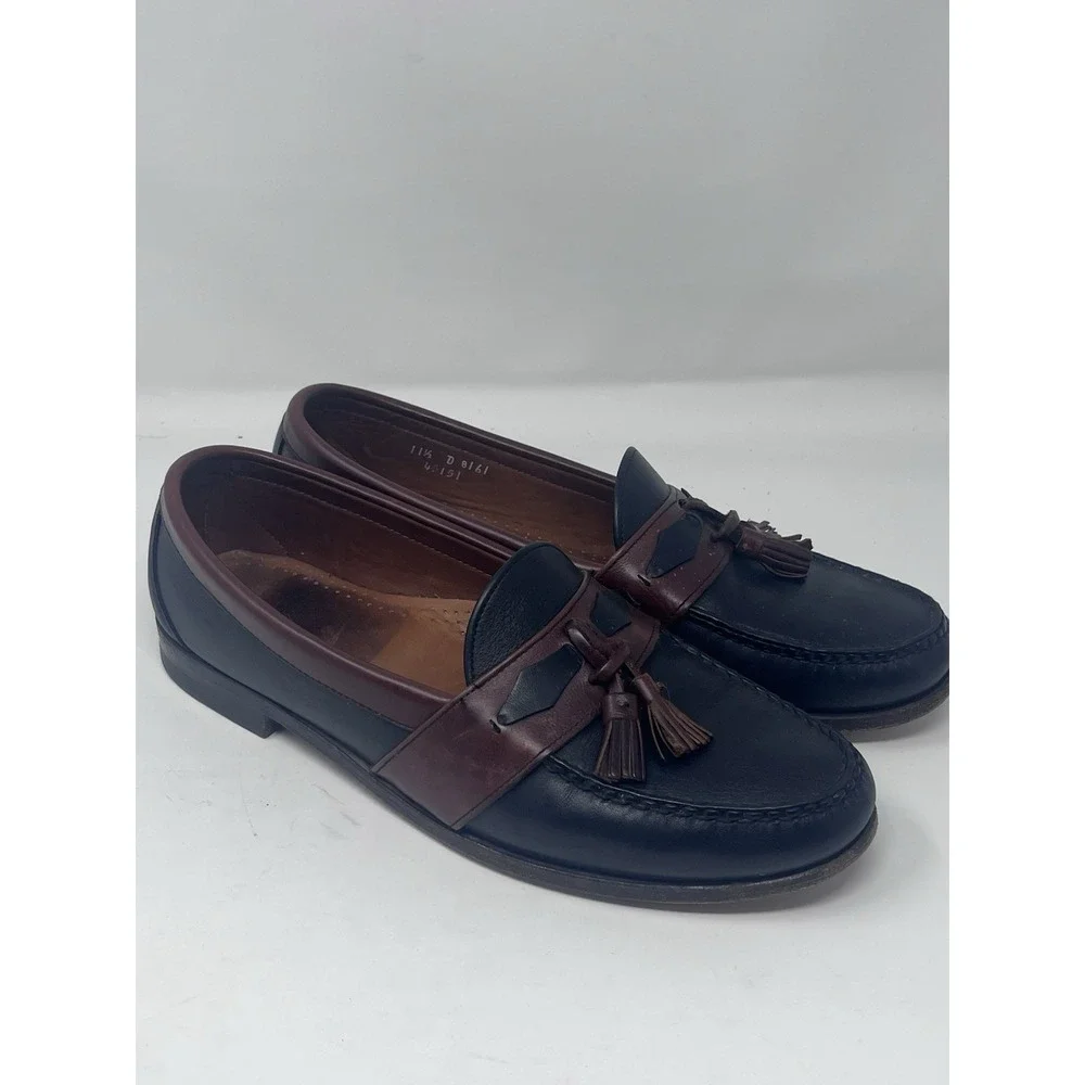 Allen Edmonds Ashford Men's 11.5 Black Brown Leather Slip On Tassel Dress Loafer